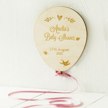 Baby Shower Engraved Birchwood Balloon Card