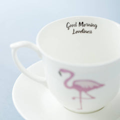 Flamingo And Message Bone China Cup And Saucer