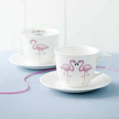 Flamingo And Message Bone China Cup And Saucer