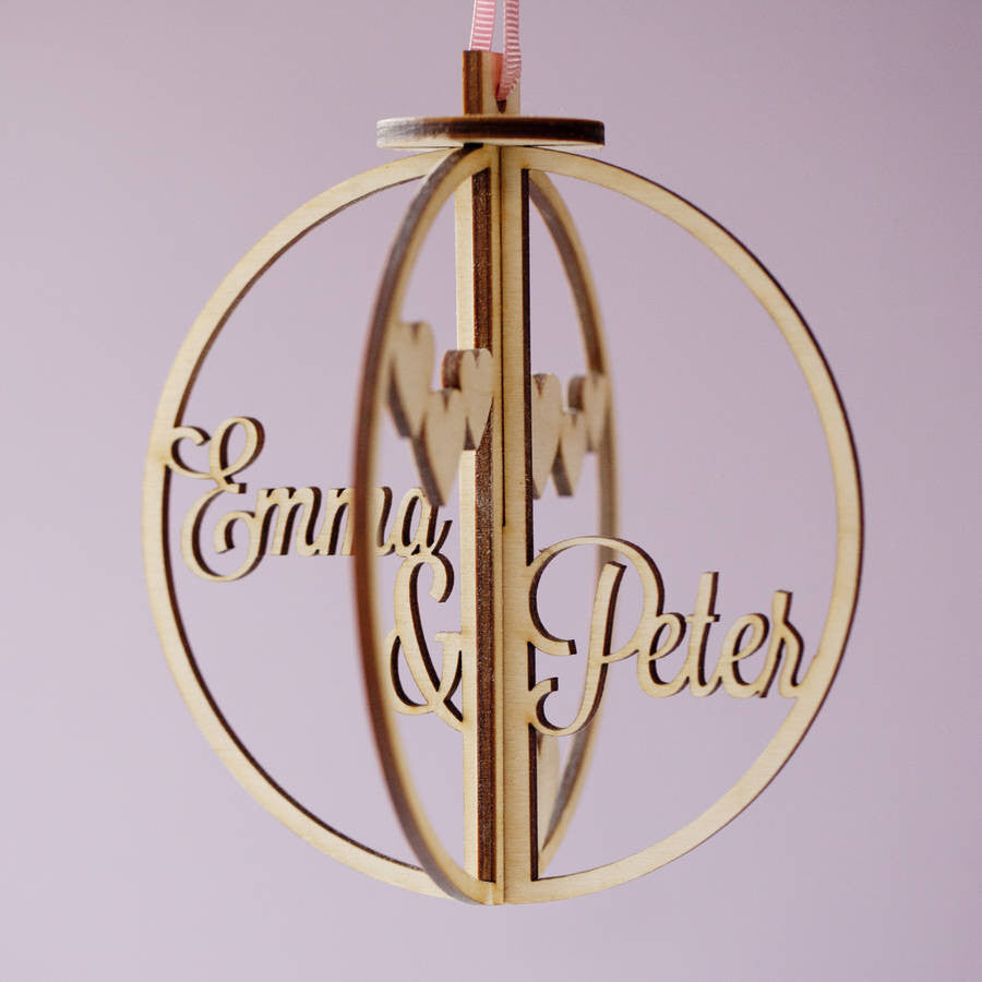 Romantic Personalised Wooden Bauble/Sphere Decoration