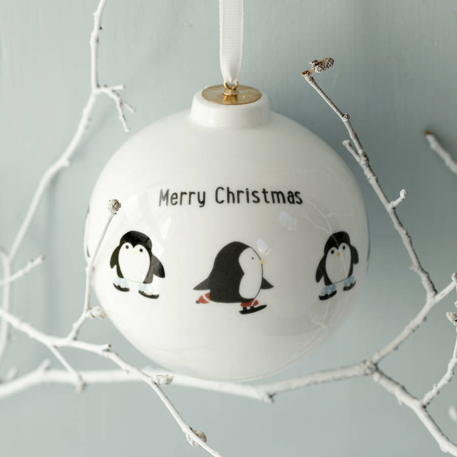 Skating Penguin Personalised China Bauble