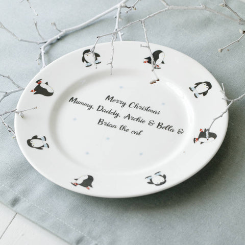 Skating Penguins Christmas Pudding Plate