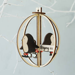 Skating Penguins Personalised 3D Wooden Bauble