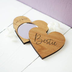 Wooden Heart Handbag Mirror