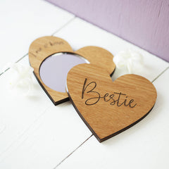 Wooden Heart Handbag Mirror