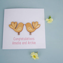 Wooden Love Birds Personalised Card