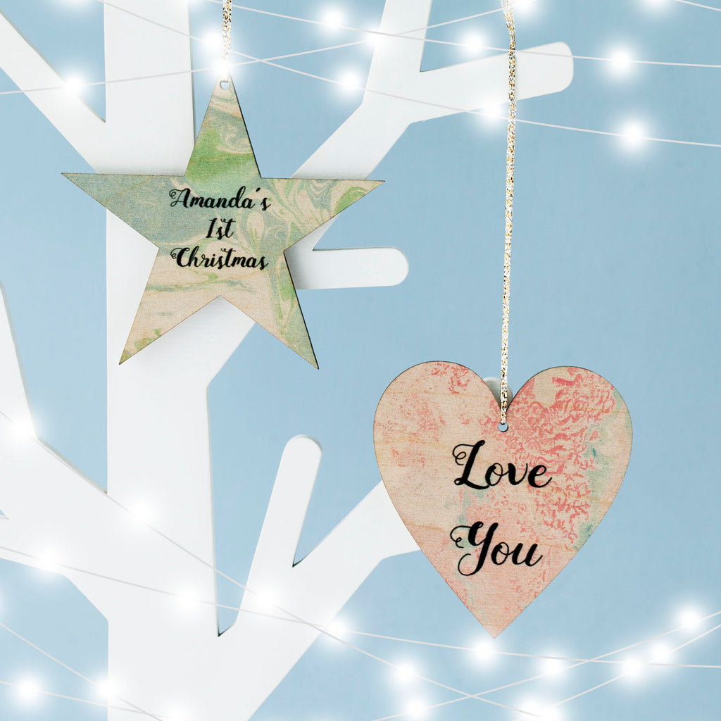 Personalised Marble Print Wooden Decorations