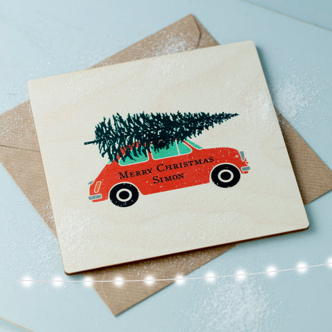Personalised Festive Car Wooden Card
