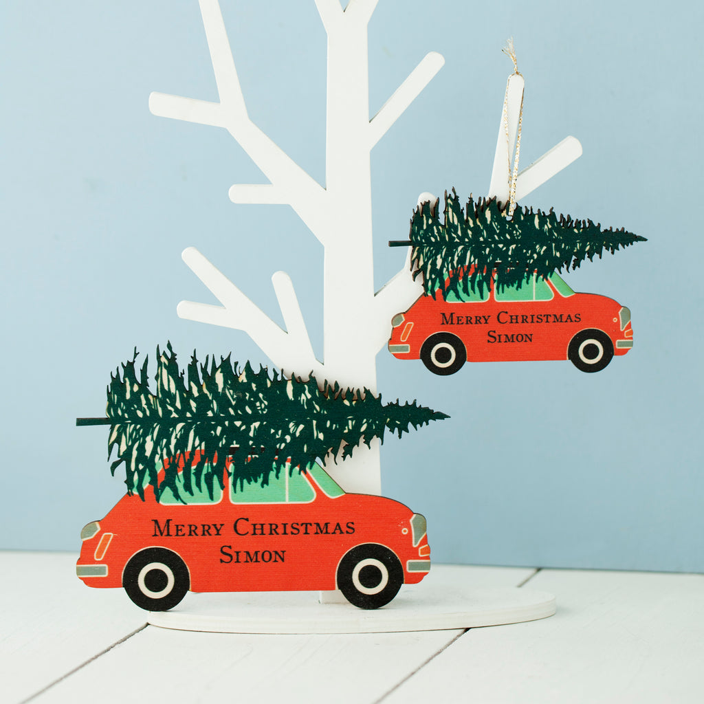 Personalised Wooden Car Christmas Decoration