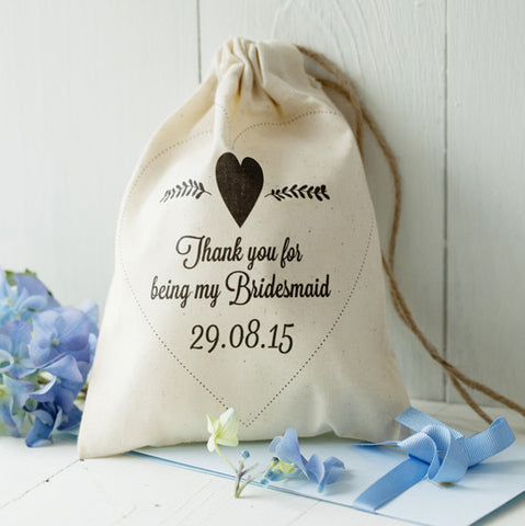 Heart Design Personalised Cotton Gift Bag