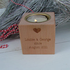 Our Story Engraved Wooden Tealight Cube