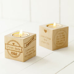Our Story Engraved Wooden Tealight Cube