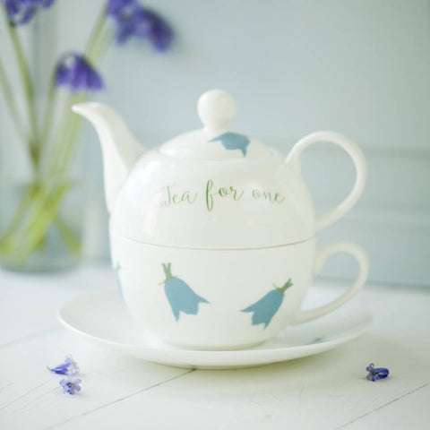 Bluebells Personalised China Teapot Cup And Saucer