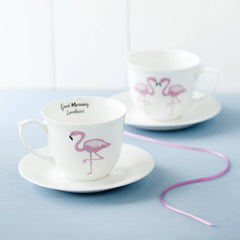 Flamingo And Message Bone China Cup And Saucer