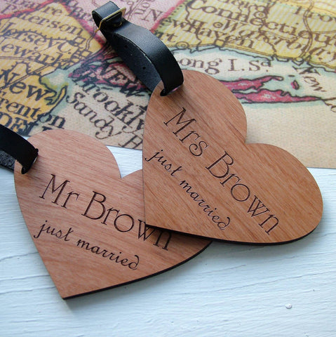 Just Married Personalised Heart Luggage Tags