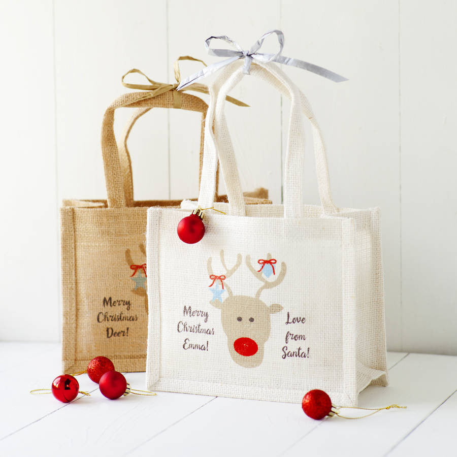 Jute Personalised Reindeer Gift Bags