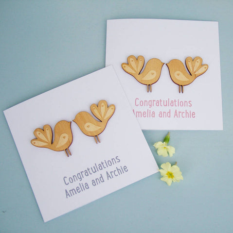 Wooden Love Birds Personalised Card