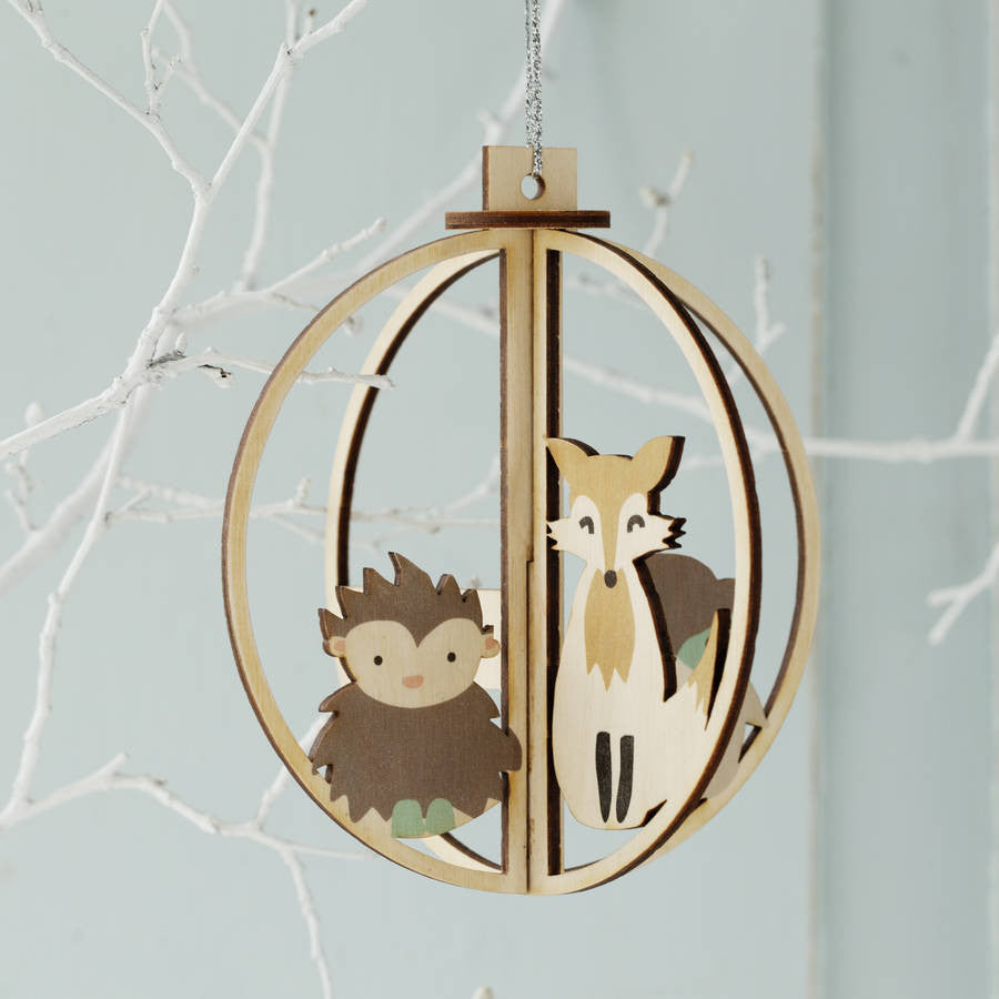 Woodland Animals Personalised 3D Wooden Bauble